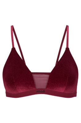 Velvet-detail triangle bra with logo waistband