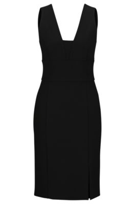 Shop Hugo Boss Slim-fit Dress With Front Slit In Black