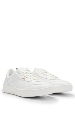 Hugo Boss Leather Trainers With Gold-tone Logos In White