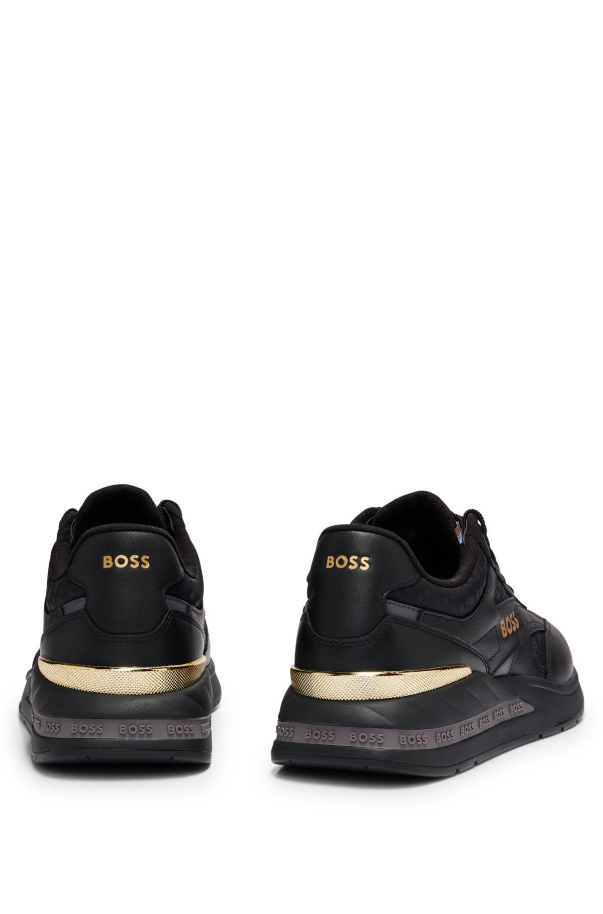 Mixed-material trainers with leather and monogram jacquard