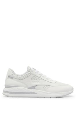BOSS Low-top trainers with perforated and plain leather White