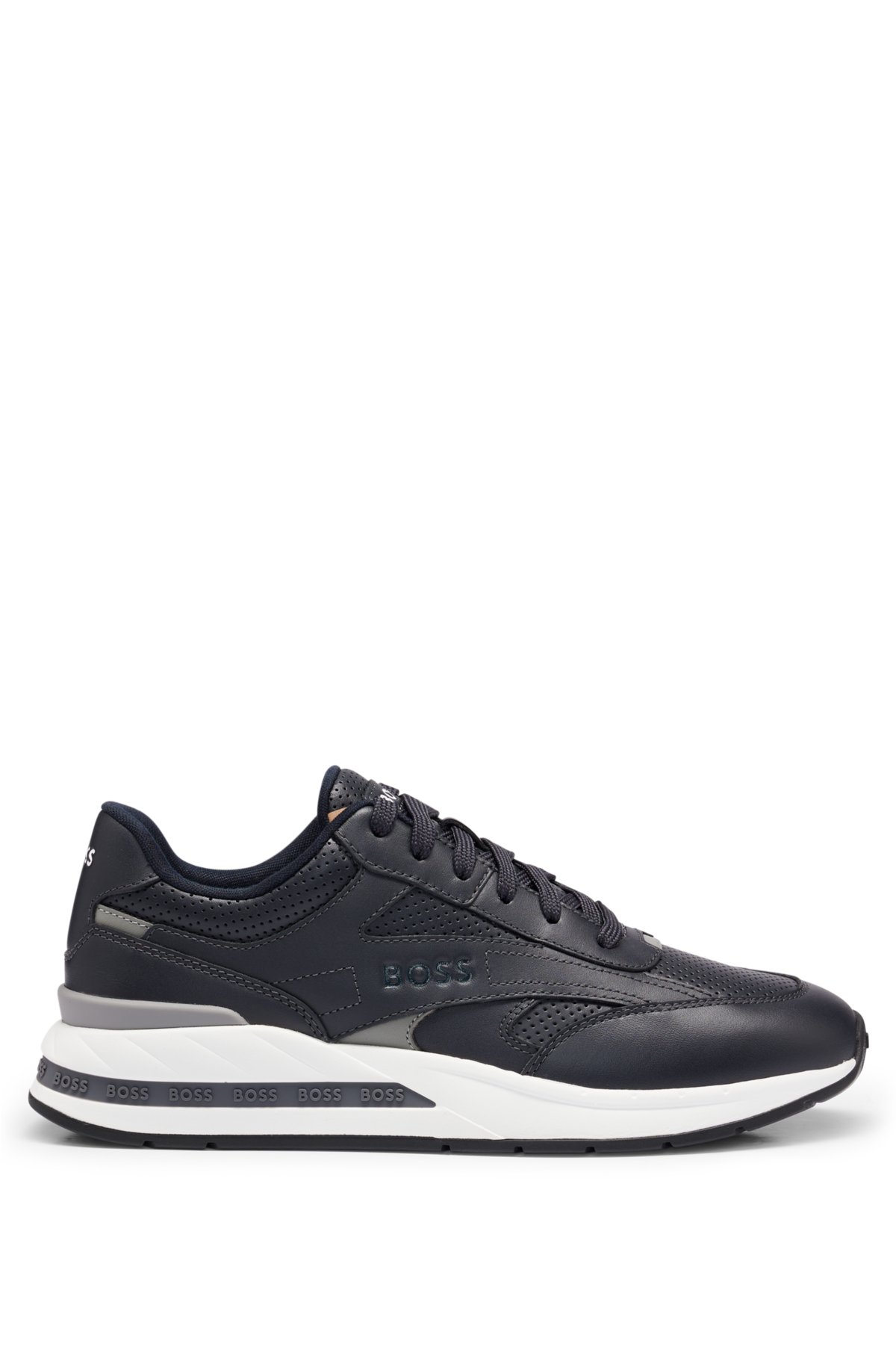 BOSS - Low-top trainers with perforated and plain leather