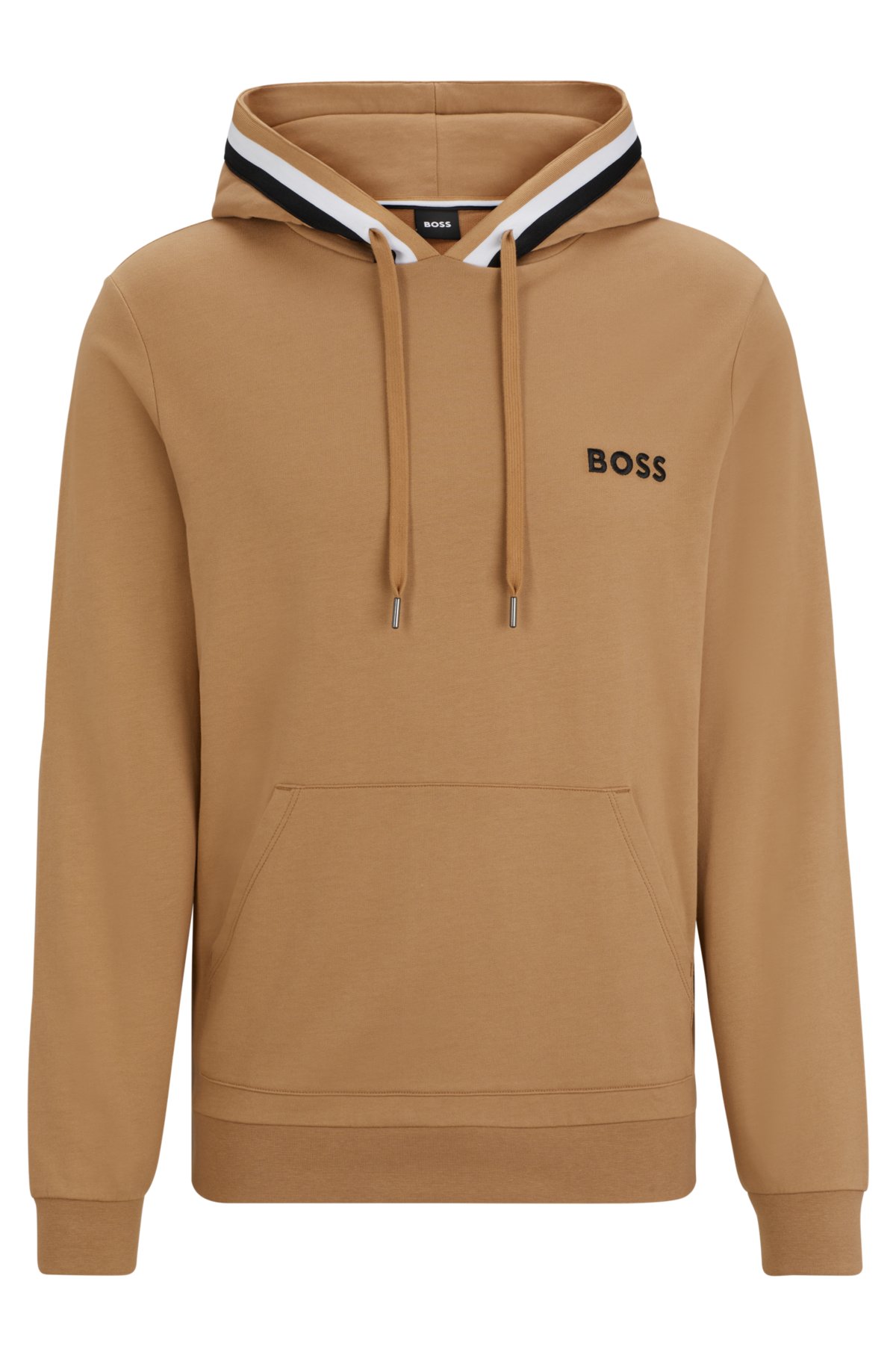 BOSS - Cotton-terry hoodie with logo and signature stripe