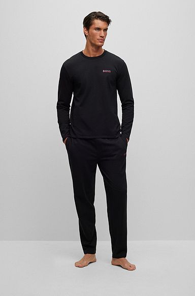 Pyjama en coton stretch avec logo en dégradé, dans une boîte cadeau, Noir