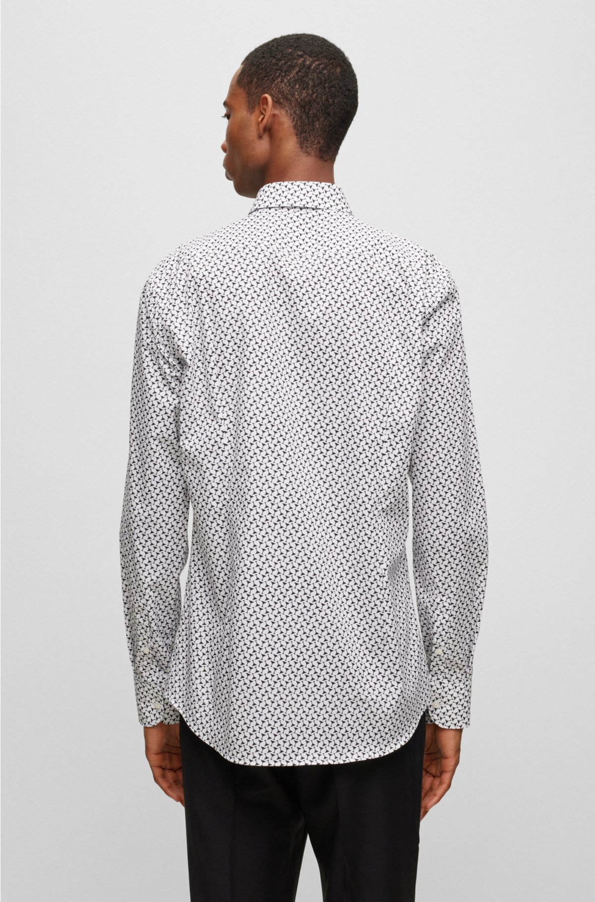 Slim-fit shirt in printed stretch cotton, Black