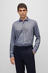 Regular-fit shirt in patterned and structured material, Dark Blue