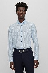 Regular-fit shirt in patterned and structured material, Light Blue