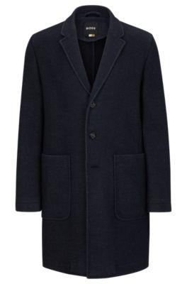 Shop Hugo Boss Slim-fit Coat In A Micro-patterned Wool Blend In Dark Blue