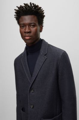 BOSS - Slim-fit coat in a micro-patterned wool blend