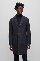 Slim-fit coat in a micro-patterned wool blend, Dark Blue