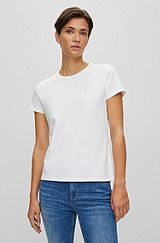 T-shirt Slim Fit en coton stretch avec logo sur la poitrine, Blanc
