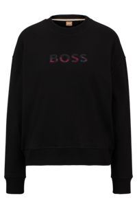 Relaxed-fit cotton-blend sweatshirt with logo detail, Black