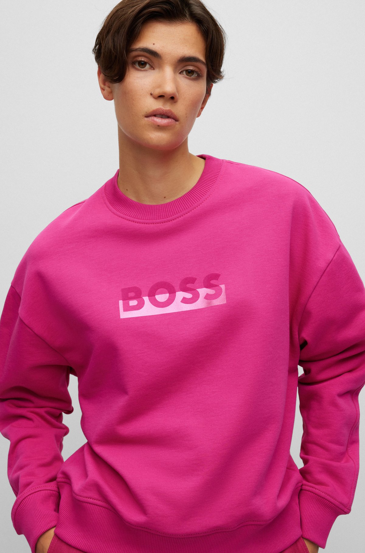 Relaxed-fit cotton-blend sweatshirt with logo detail, Pink