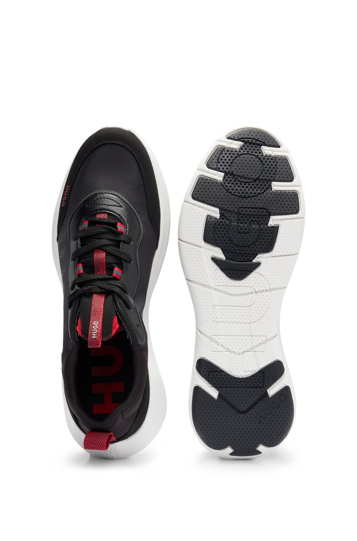 HUGO - Mixed-material lace-up sneakers with logo details