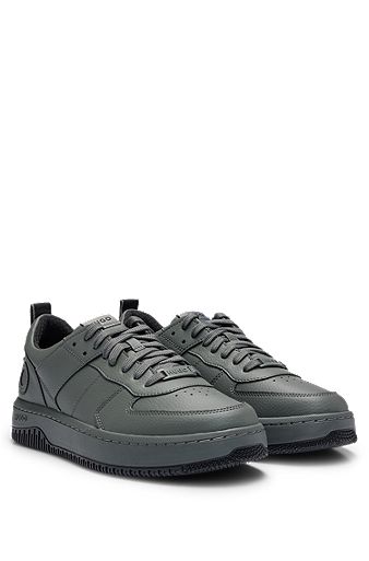 Grained-material trainers with tonal counter logo, Dark Grey