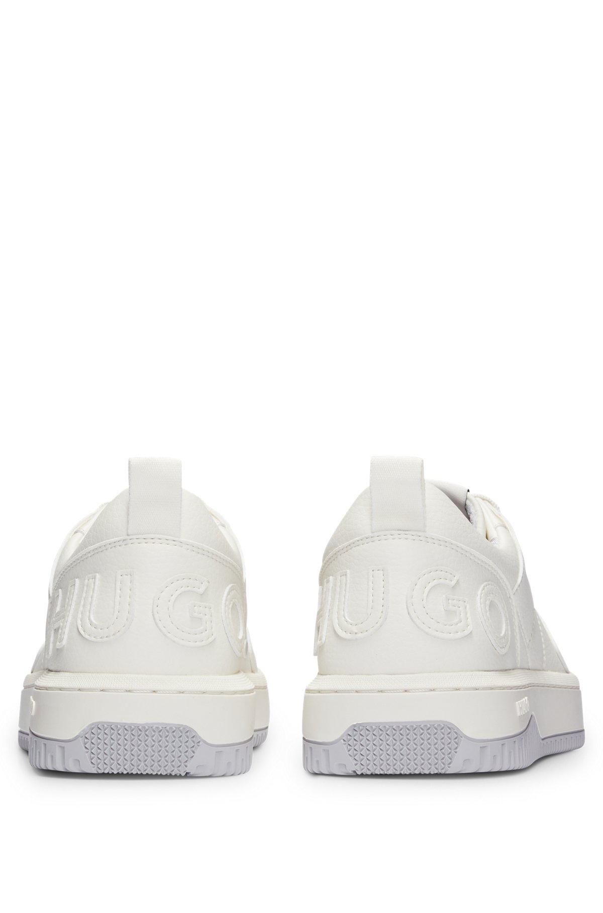 Grained-material trainers with tonal counter logo, White