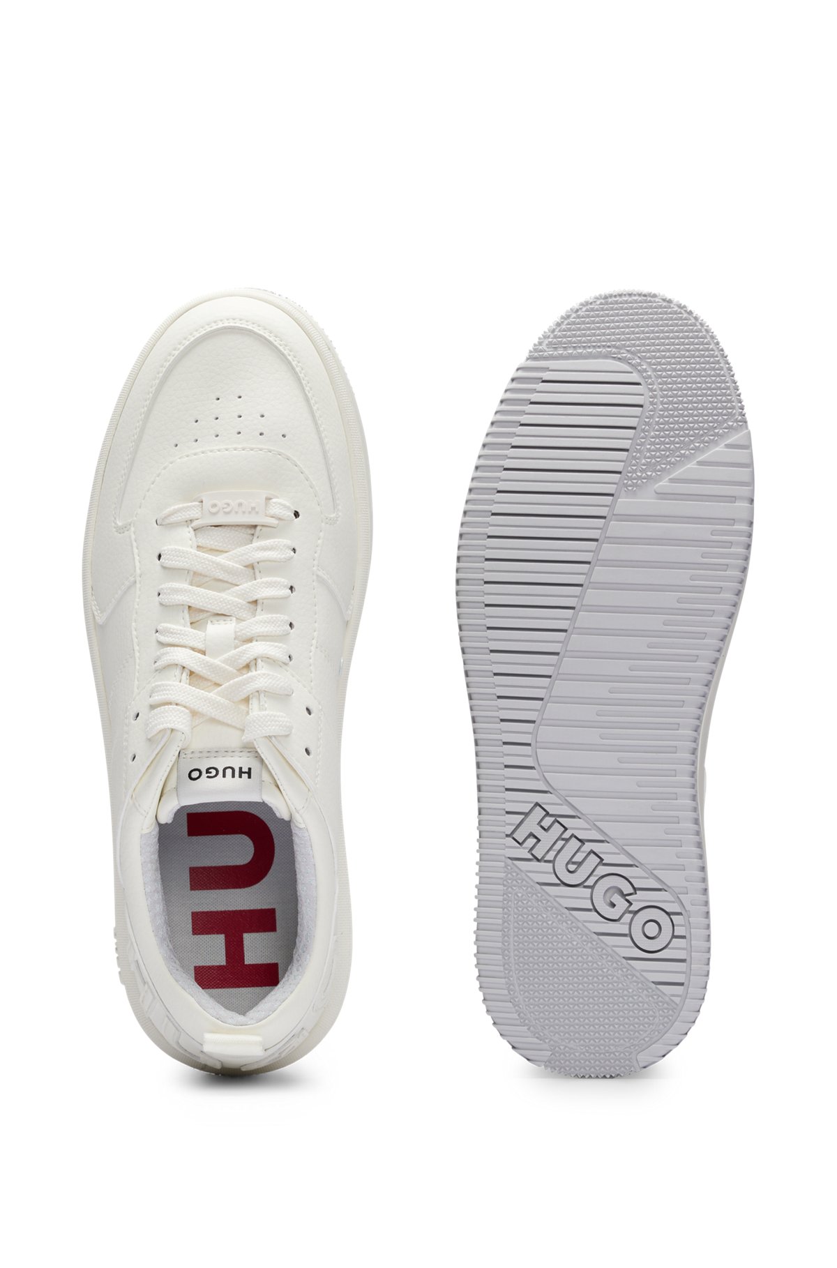 Grained-material trainers with tonal counter logo, White