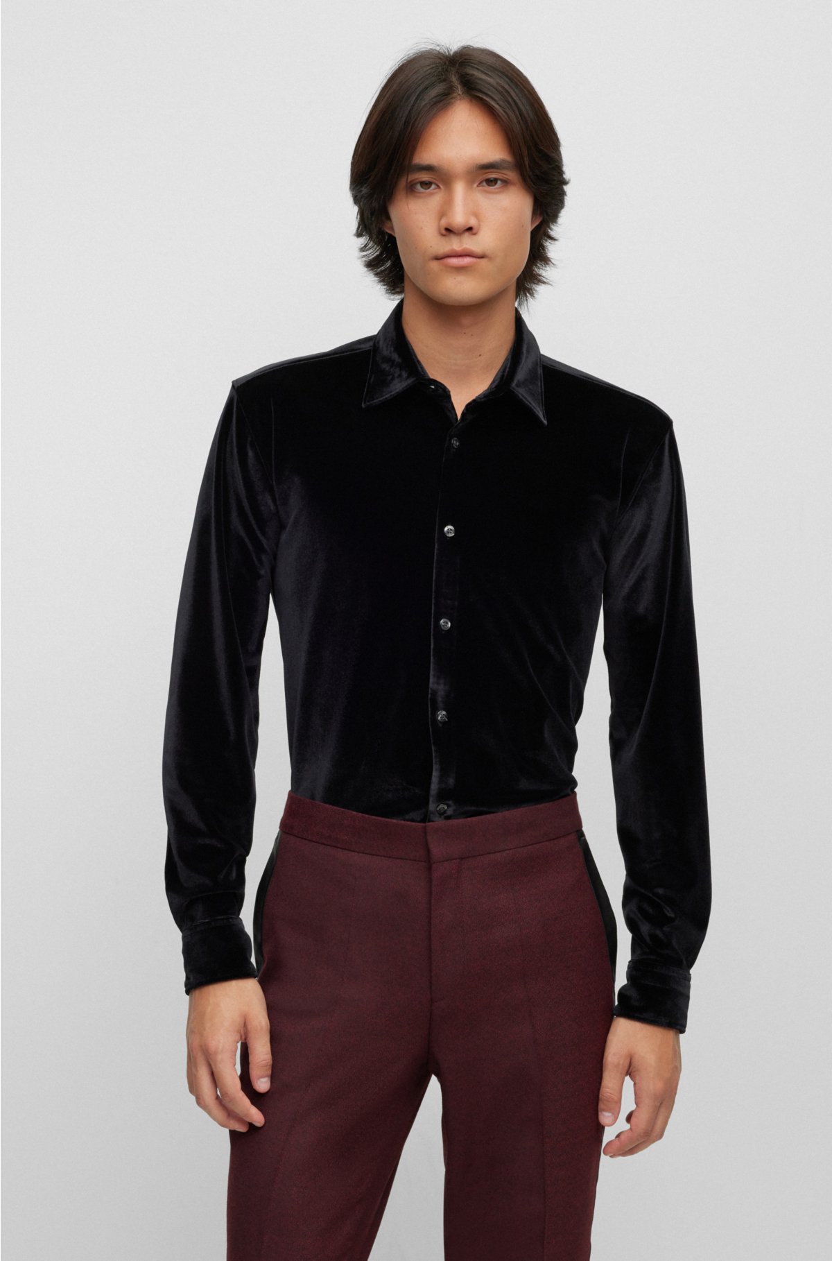 HUGO - Slim-fit shirt in stretch velvet