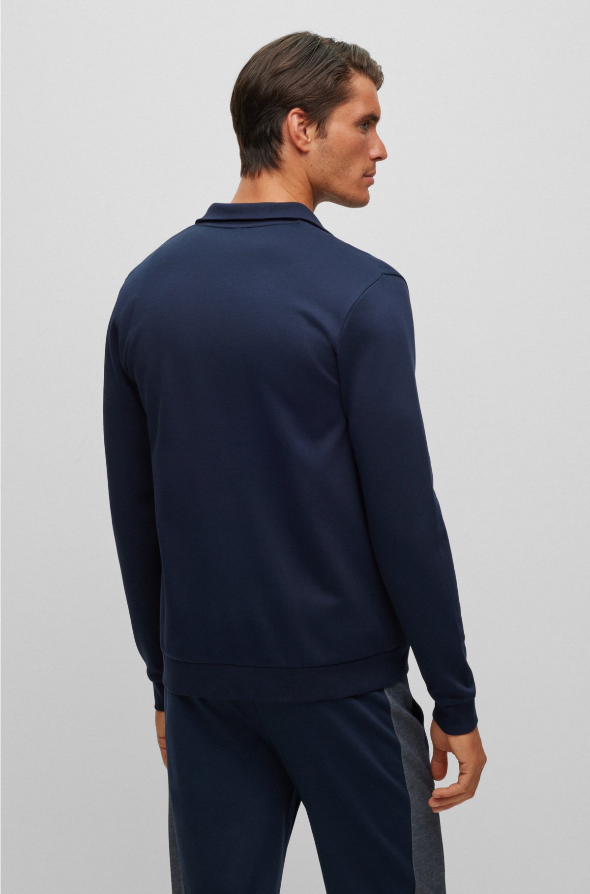 Cotton zip-up jacket with embroidered logo, Dark Blue