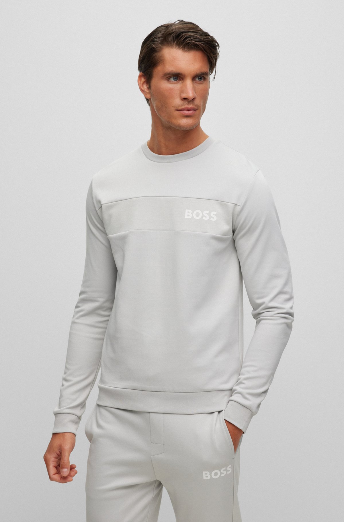 Cotton sweatshirt with embroidered logo, Light Grey