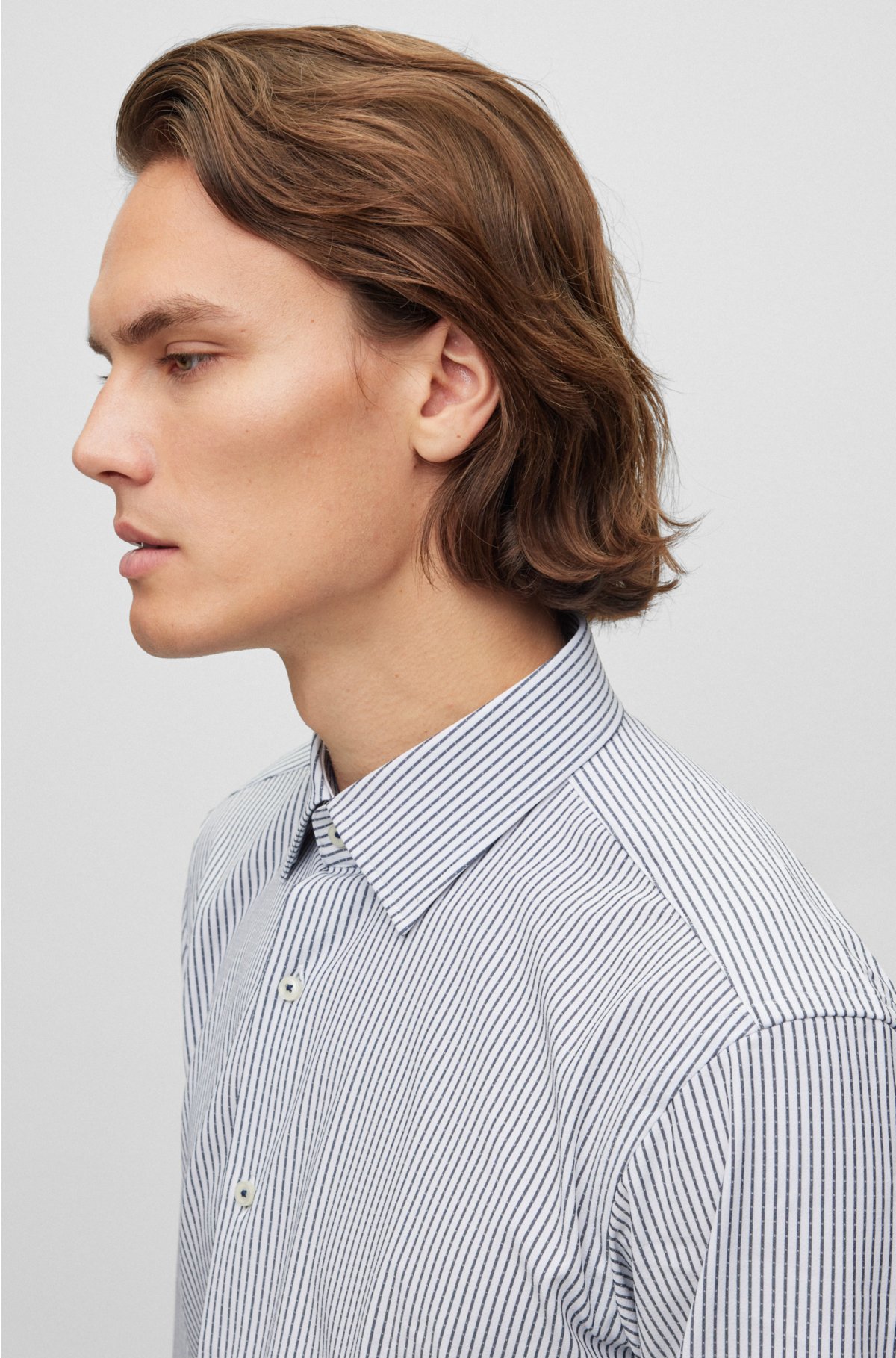 Regular-fit shirt in striped material with Kent collar, Dark Blue