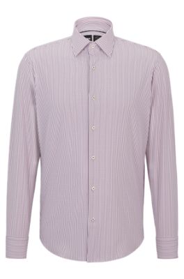 BOSS - Regular-fit shirt in striped material with Kent collar
