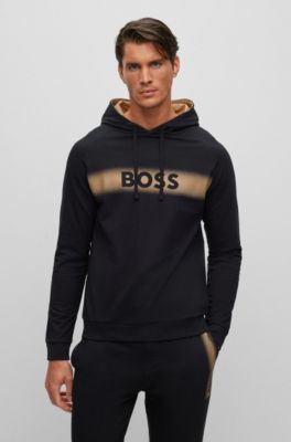 BOSS - Cotton regular-fit hoodie with printed logo