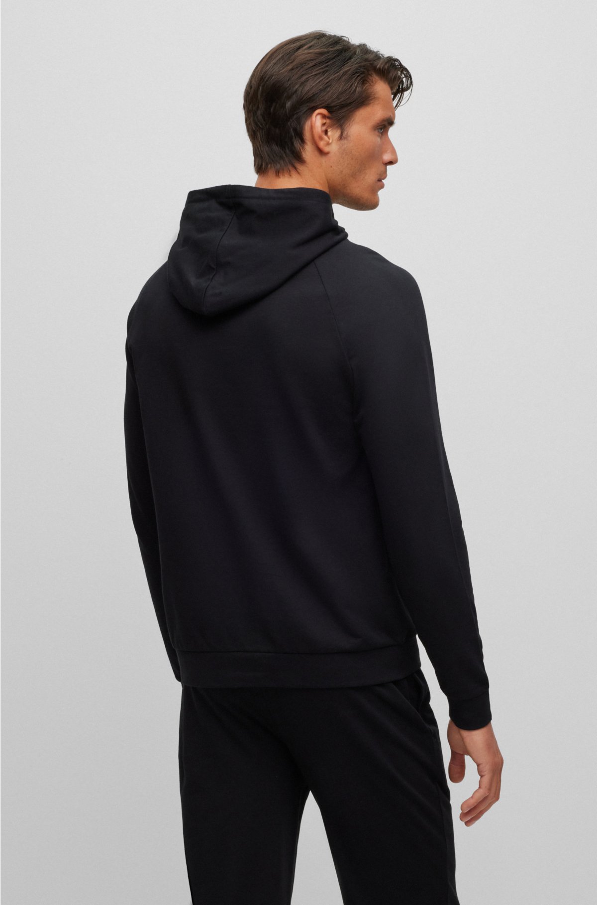 Cotton regular-fit hoodie with printed logo, Black
