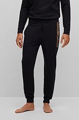 Cotton-terry tracksuit bottoms with logo and stripe, Black