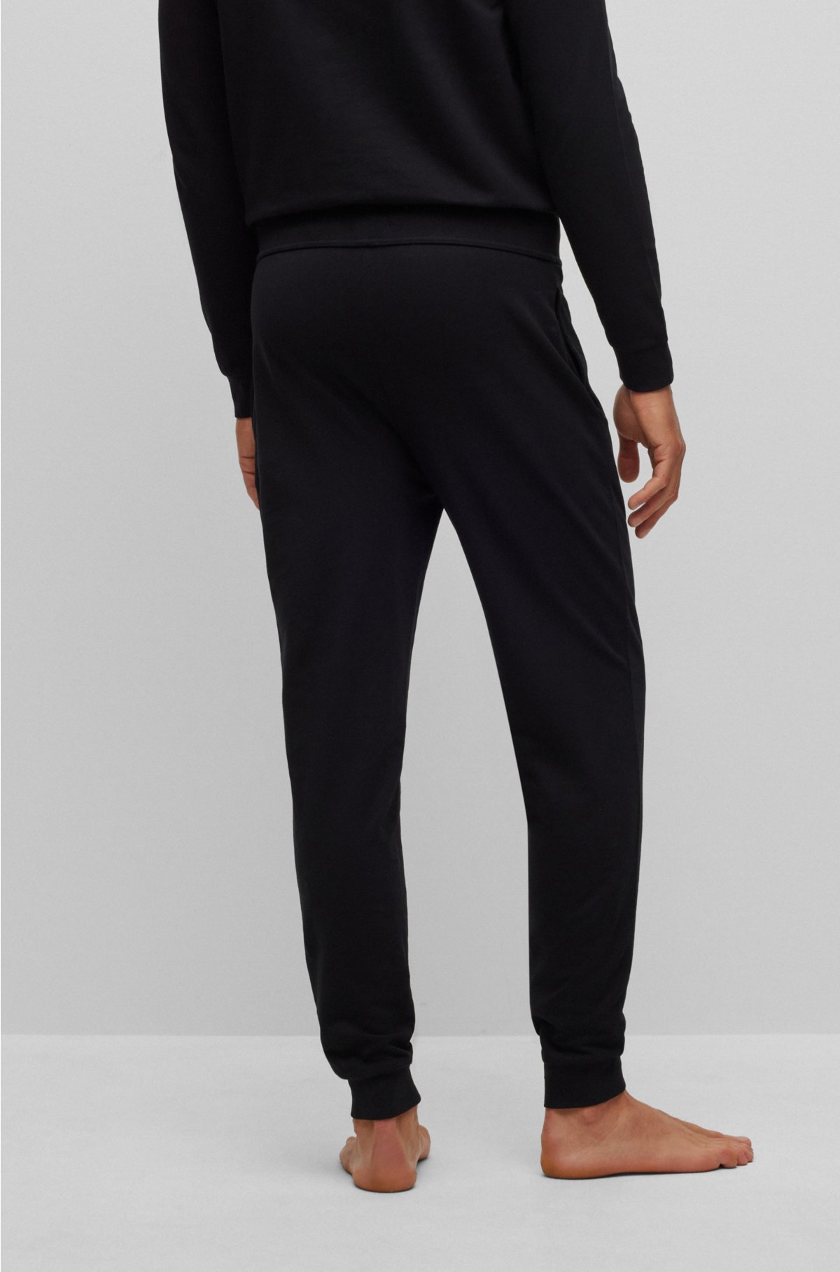 Cotton-terry tracksuit bottoms with logo and stripe, Black