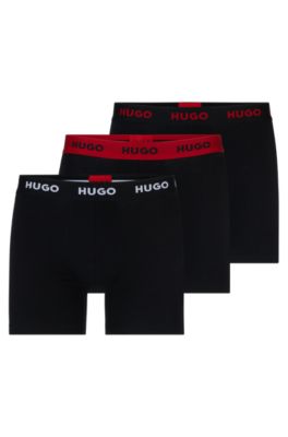 Hugo Three-pack Of Stretch-cotton Boxer Briefs With Logo In Dark Grey