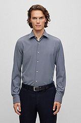 Camisa regular fit de tejido elástico técnico estructurado, Azul oscuro