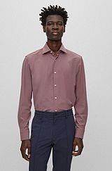 Regular-fit shirt in structured performance-stretch fabric, Dark Red