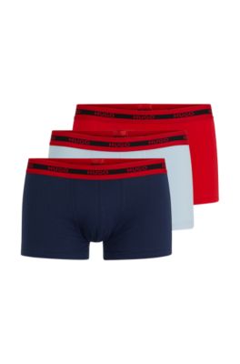 Hugo Three-pack Of Stretch-cotton Trunks With Logo Waistbands In Light Blue