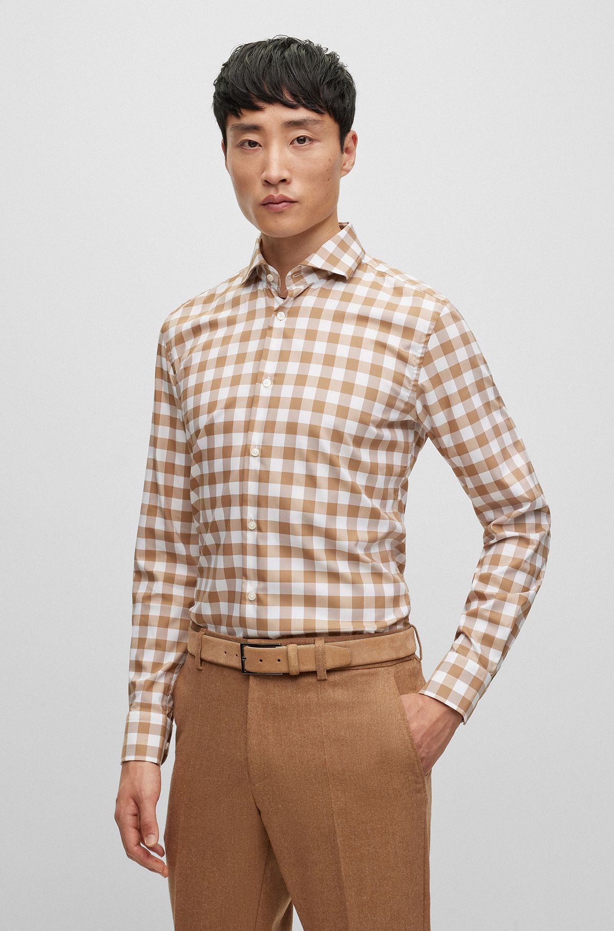 by HUGO in | Beige BOSS Casual Shirts