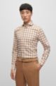 Slim-fit shirt in checked performance-stretch material, Beige