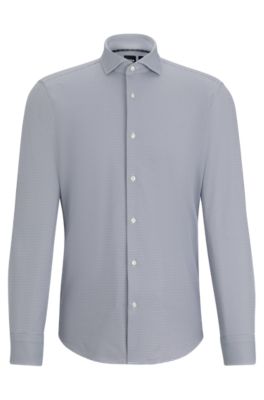 Shop Hugo Boss Regular-fit Shirt In Structured Performance-stretch Material In Grey