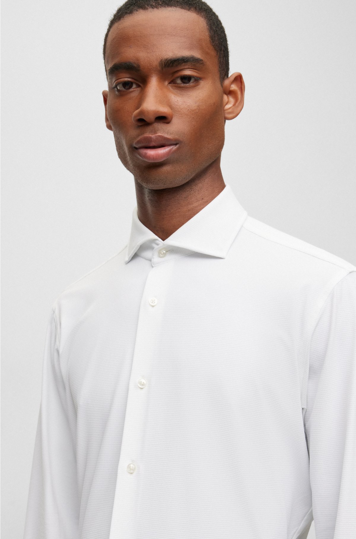 Regular-fit shirt in structured performance-stretch material, White