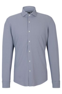 Hugo Boss Regular-fit Shirt In Structured Performance-stretch Material In Dark Blue