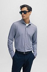 Regular-fit shirt in structured performance-stretch material, Dark Blue