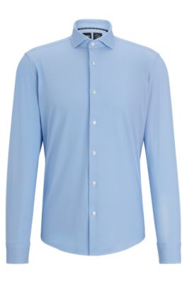 Shop Hugo Boss Regular-fit Shirt In Structured Performance-stretch Material In Light Blue