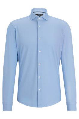 Hugo Boss Regular-fit Shirt In Structured Performance-stretch Material In Light Blue