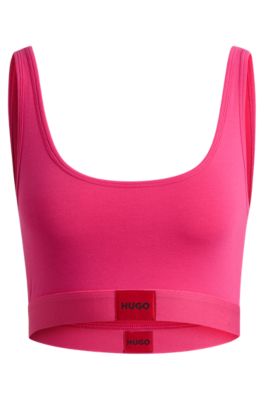 Hugo Boss Stretch-cotton Bralette With Red Logo Label In Pink