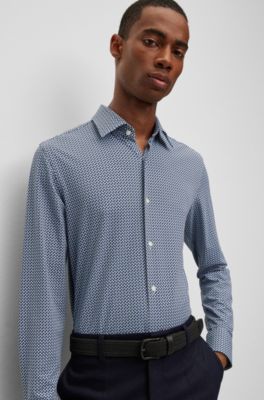 BOSS - Slim-fit shirt in printed performance-stretch fabric