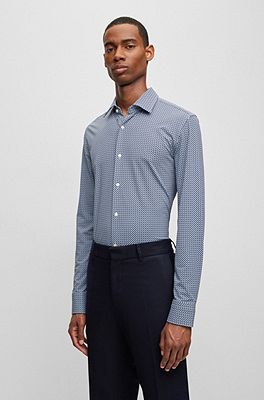 BOSS - Slim-fit shirt in printed performance-stretch fabric