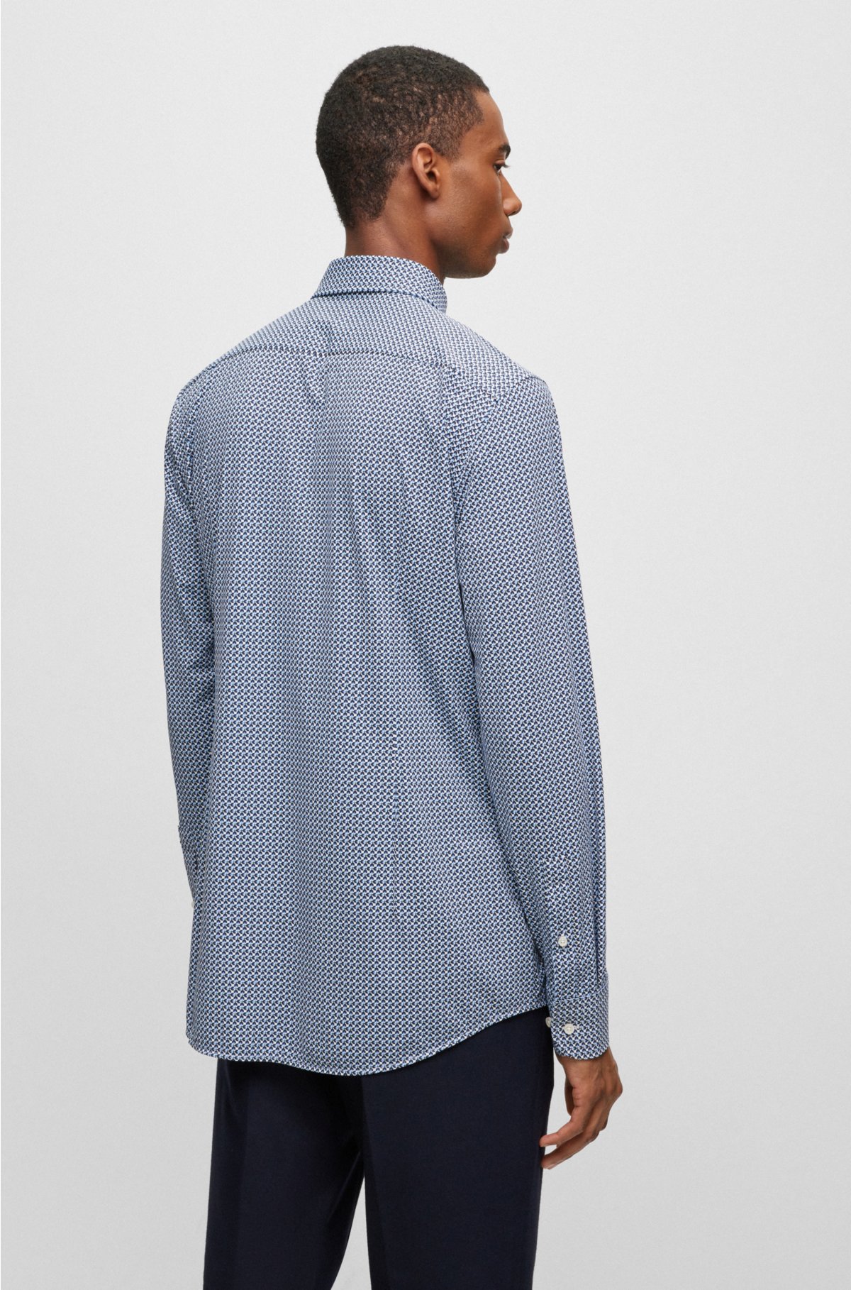 Slim-fit shirt in printed performance-stretch fabric, Light Blue