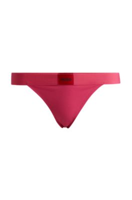Shop Hugo Stretch-cotton Thong Briefs With Logo Waistband In Pink