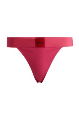 Shop Hugo Stretch-cotton Thong Briefs With Logo Waistband In Pink