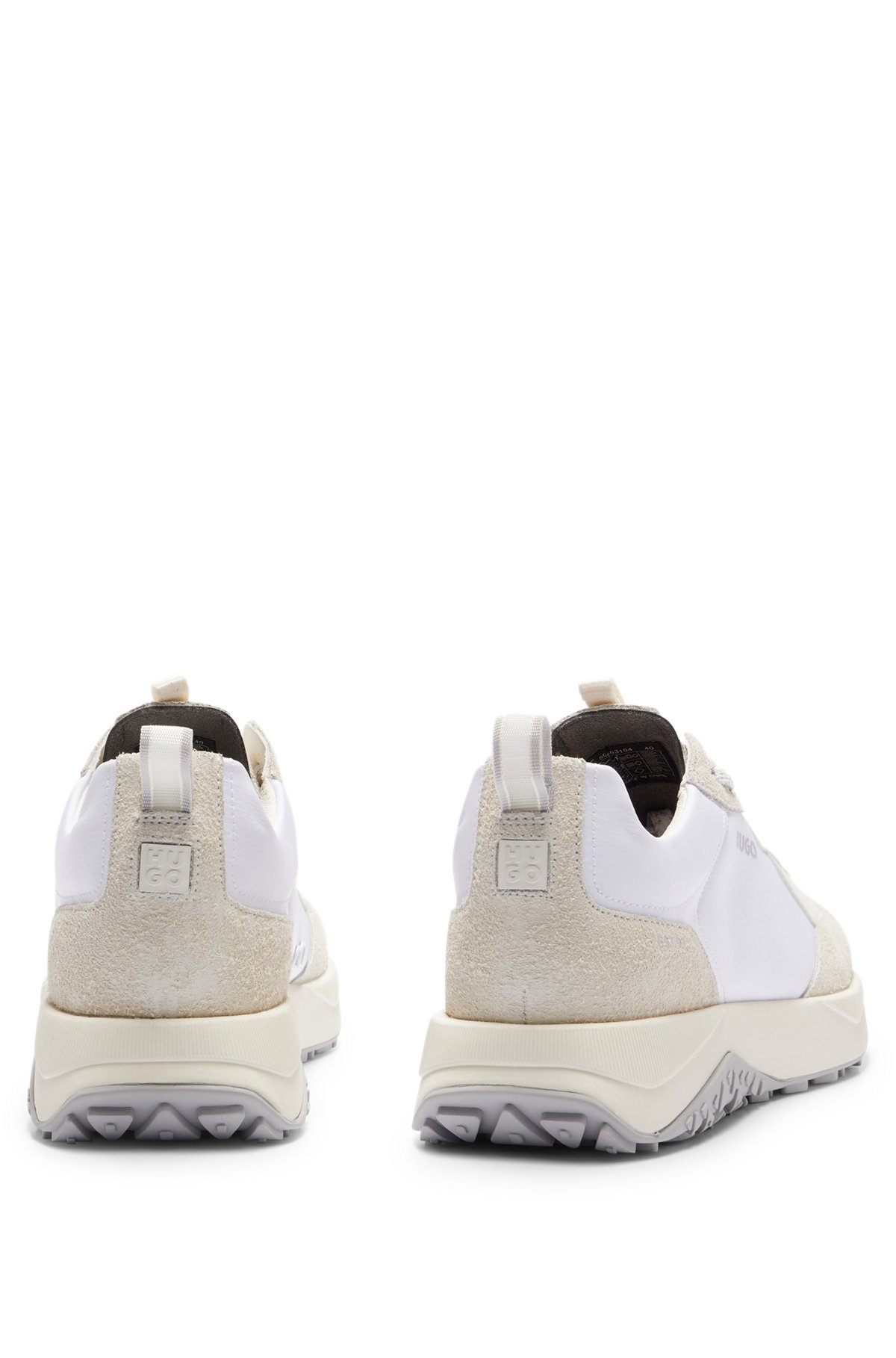 Mixed-material trainers with fluffy suede and branding, White