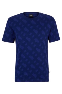 BOSS - Camiseta regular fit de algodón mercerizado con monograma en jacquard